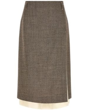 Tela Falda Midi Con Dobladillo A Capas - Gris