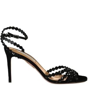 Aquazzura Crystal-Embellished Suede Ankle-Strap Sandals - Black