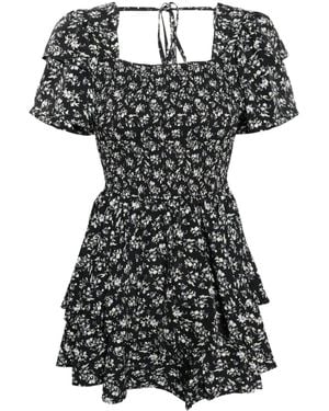 B+ AB Floral-Print Ruffled Minidress - Black