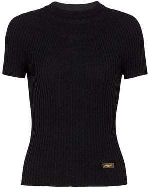 Balmain Logo-Plaque Ribbed Knit Top - Black
