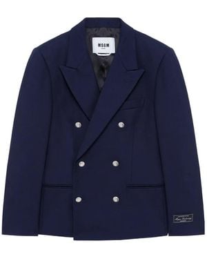 MSGM Double-Breasted Peak-Lapel Jacket - Blue