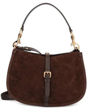 Etro Mittelgroße Pony Schultertasche Aus Wildleder Mit Schnalle - Braun