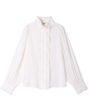 Sandro Ruffled-Trim Silk Shirt - White
