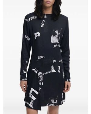 Desigual Newspaper-Print Mini Dress - Blue