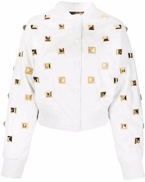 Philipp Plein Studded Quilted Bomber Jacket - White