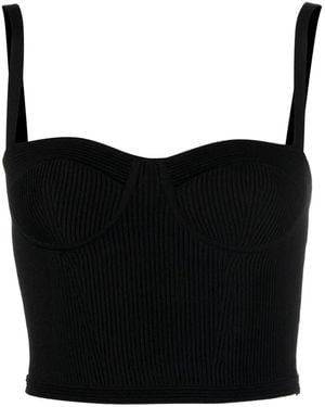 McQueen Bustier-Style Ribbed Crop Top - Black