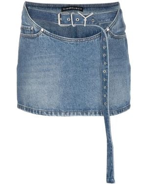 Y. Project Belted Denim Miniskirt - Blue
