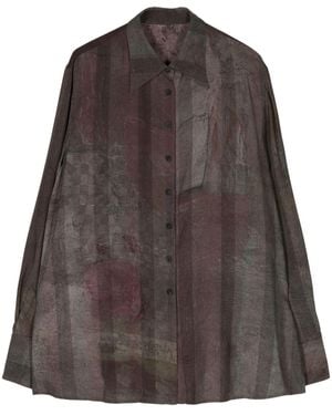 Ziggy Chen Striped Asymmetric Design Shirt - Brown