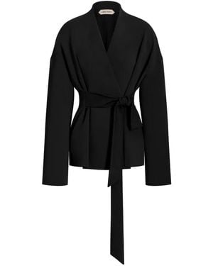 Alberta Ferretti Tie-Waist V-Neck Jacket - Black