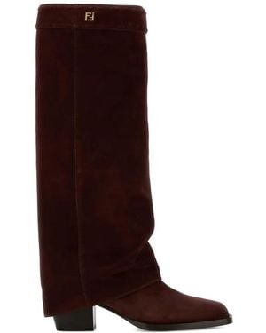 Fendi Minerva Logo-Plaque Boots - Brown