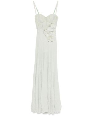 Elisabetta Franchi Floral-Embroidery Lurex Gown - White