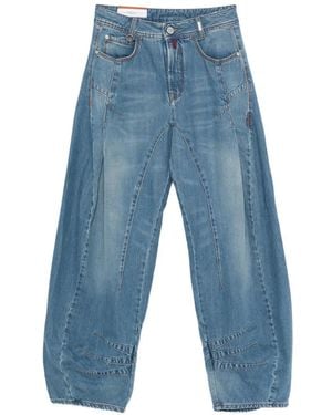 High Cheer Up Contrast-Stitching Jeans - Blue