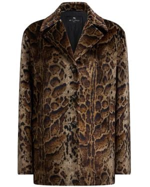 Etro Cropped Velvet Coat With Leopard Motif - Brown