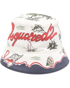 DSquared² Printed Bucket Hat - White