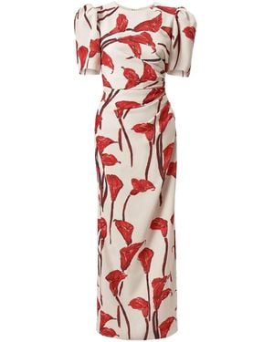 Carolina Herrera Floral-Print Puff-Sleeve Maxi Dress - White