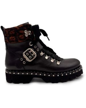 Guglielmo Rotta Botas Con Cordones Y Apliques - Negro