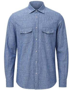 Eleventy Western-Style Press-Stud Shirt - Blue