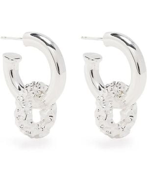 RAGBAG STUDIO Hammered Drop Hoop Earrings - White
