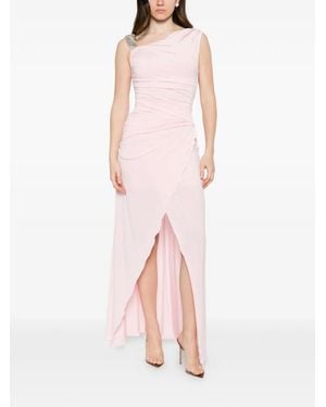 Amen Ruched Crystal-Embellished Asymmetric Maxi Dress - Pink