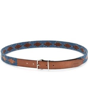 DSquared² Denim-Panel Leather Belt - White