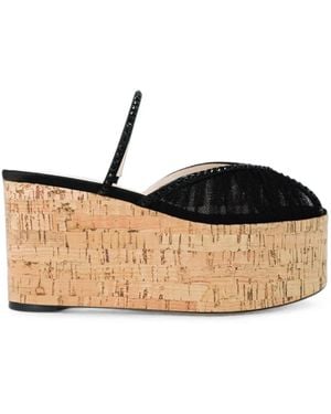 Andrea Wazen Paloma Crystal-Embellished Cork Sandals - Black