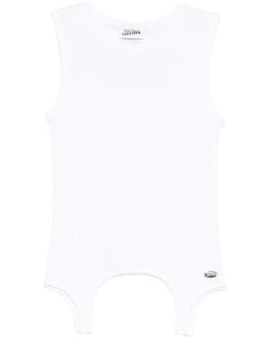 Jean Paul Gaultier Cotton Ribbed Tank Top With Lingerie Garter - White