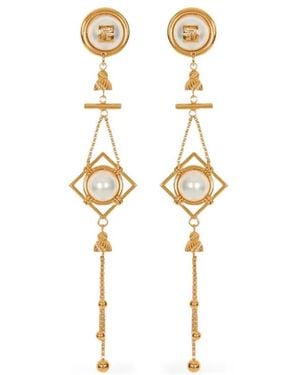 Balmain Brass And Pearl Pendant Earrings - Metallic