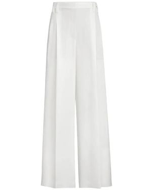 Brunello Cucinelli Viscose And Linen Fluid Twill Wide Trousers With Monili - White