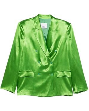 Erika Cavallini Semi Couture Blazer Satiné À Boutonnière Croisée - Green