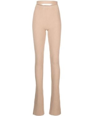 ANDREADAMO Ribbed-Knit Flared Trousers - Natural