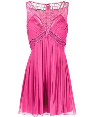 Alberta Ferretti Embroidered Pleated Silk-Chiffon Minidress - Pink