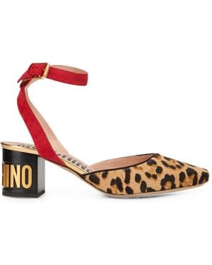 Moschino Leopard-Print Logo-Plaque Pumps - White