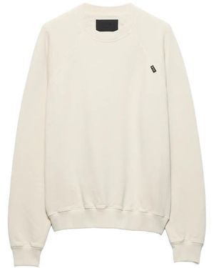 Prada Sudadera De Algodón Con Cuello Redondo - Blanco