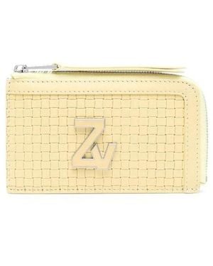 Zadig & Voltaire Portefeuille en cuir médium à plaque logo - Neutre