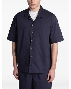 Roberto Collina Short-Sleeve Chest-Pocket Cotton Shirt - Blue