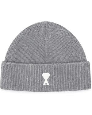 Ami Paris Ami De Coeur Beanie Hat - Gray