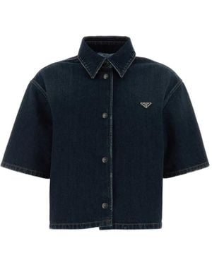 Prada Short-Sleeved Denim Shirt - Blue