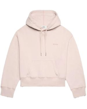 Ami Paris Logo-embroidered Cotton Hoodie - Pink