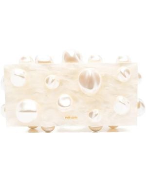 Cult Gaia Orbs Pearl-Embellished Clutch - Natural
