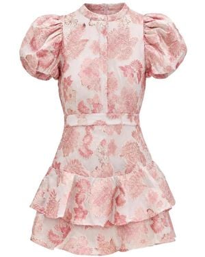 Alice + Olivia Floral-Jacquard Ruffled Mini Dress - Pink