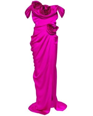 Ana Radu Floral-Appliqué Draped Gown - Pink