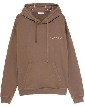 flâneur Logo-Embroidered Hoodie - Brown