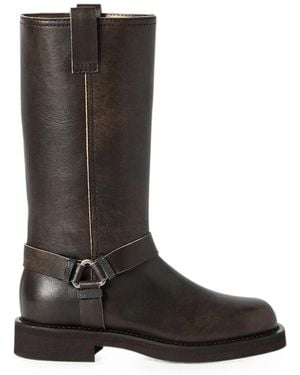 Brunello Cucinelli Leather Biker Boots With Shiny Loops - Black