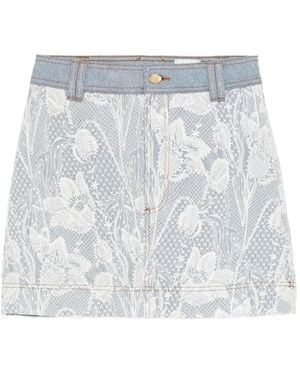 Aje. Minirock Aus Denim Mit Spitze - Weiß