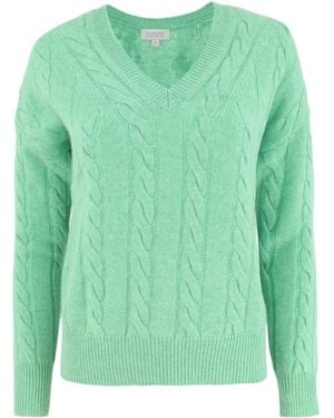 Kinross Cashmere Cable-Knit V-Neck Jumper - Green