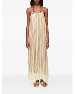 Bimba Y Lola Sand Striped Linen Dress With Thin Straps - Natural