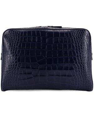 Tom Ford Embossed-Leather Zip Laptop Bag - Blue