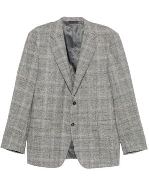 Canali Check-Pattern Single-Breasted Blazer - Gray