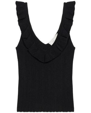 Blumarine Ruffled V-Neck Tank Top - Black