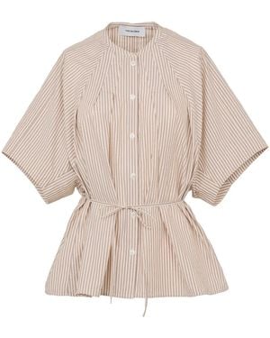 Yves Salomon Striped Pleated Poplin Shirt - White